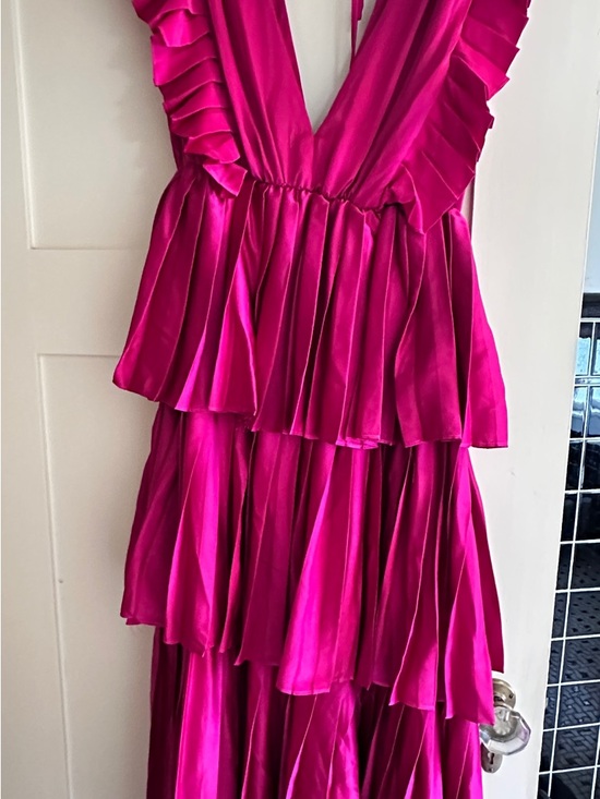 Strut & Bolt Dresses & Skirts - Magenta Pleated & Layered Ruffle Plunge V-Neck Dress